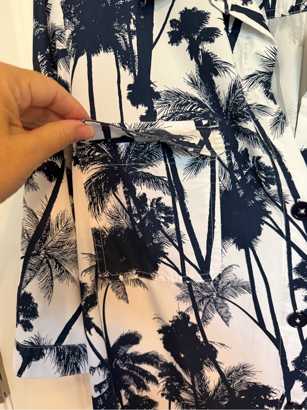 Chico's White Button-Down Top with Navy and White Palm Print - Picture 3 of 7